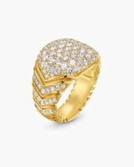 Chevron Signet Ring in 18K Yellow Gold with Diamonds, 18mm