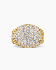 Chevron Signet Ring in 18K Yellow Gold with Diamonds, 18mm