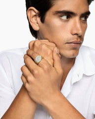 Chevron Signet Ring in 18K Yellow Gold with Diamonds, 18mm