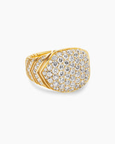 Chevron Signet Ring in 18K Yellow Gold with Diamonds, 18mm