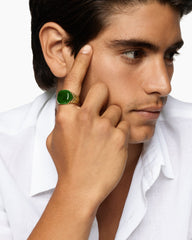 Chevron Signet Ring in 18K Yellow Gold with Nephrite Jade, 18mm