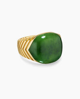 Chevron Signet Ring in 18K Yellow Gold with Nephrite Jade, 18mm