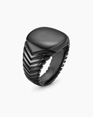 Chevron Signet Ring in Black Titanium, 18mm