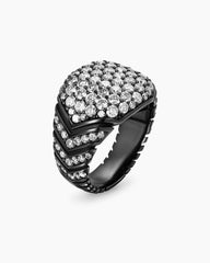 Chevron Signet Ring in Black Titanium with Diamonds, 18mm