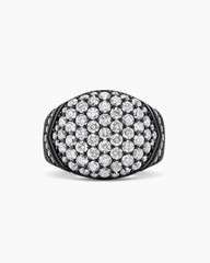 Chevron Signet Ring in Black Titanium with Diamonds, 18mm