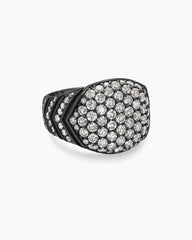 Chevron Signet Ring in Black Titanium with Diamonds, 18mm