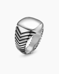 Chevron Signet Ring in Sterling Silver, 18mm