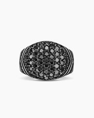 Chevron Signet Ring in Sterling Silver with Black Diamonds, 18mm