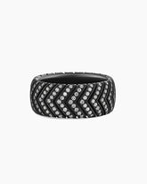 Chevron Band Ring in Black Titanium with Diamonds, 10mm