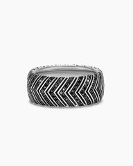 Chevron Band Ring in Sterling Silver with Black Diamonds, 10mm