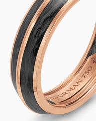 Knife Edge Band Ring in 18K Rose Gold with Forged Carbon, 6mm