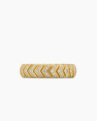 Chevron Band Ring in 18K Yellow Gold with Diamonds, 6mm