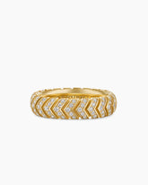 Chevron Band Ring in 18K Yellow Gold with Diamonds, 6mm