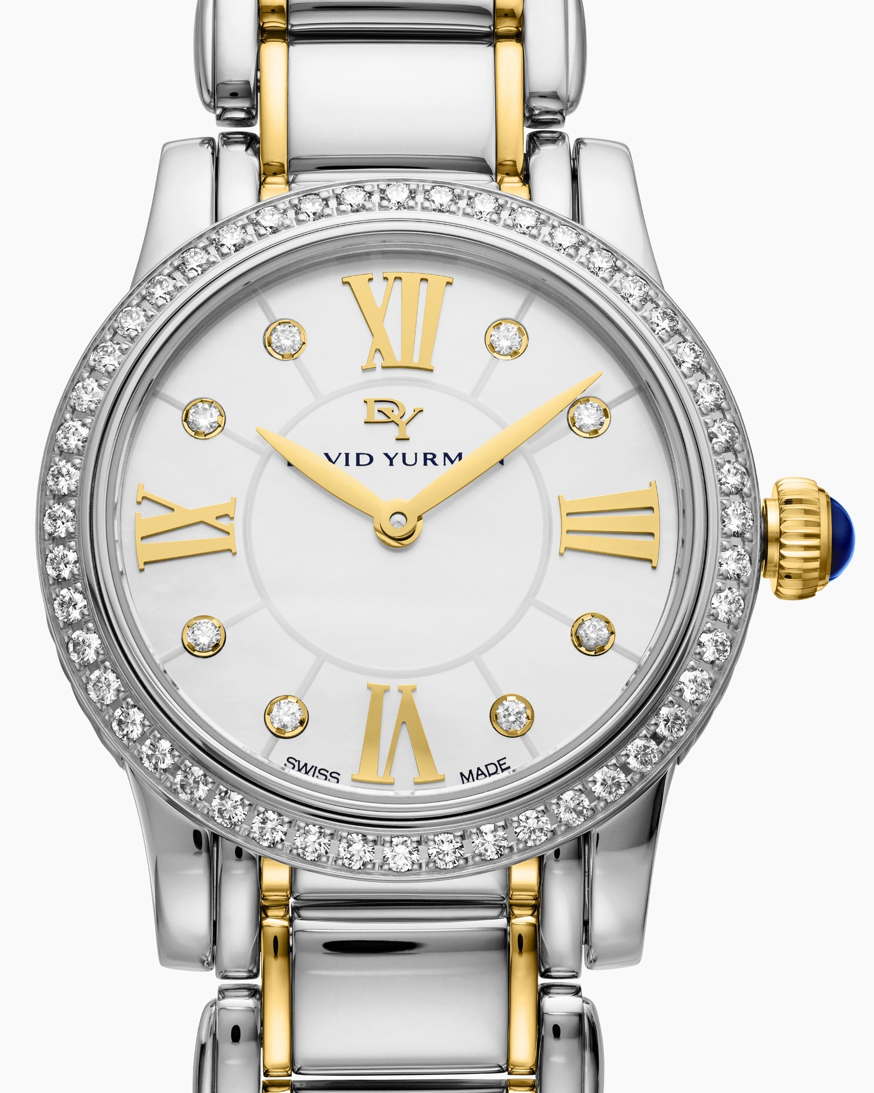 Classic Quartz Watch in Stainless Steel with 18K Yellow Gold and Diamond Bezel, 30mm