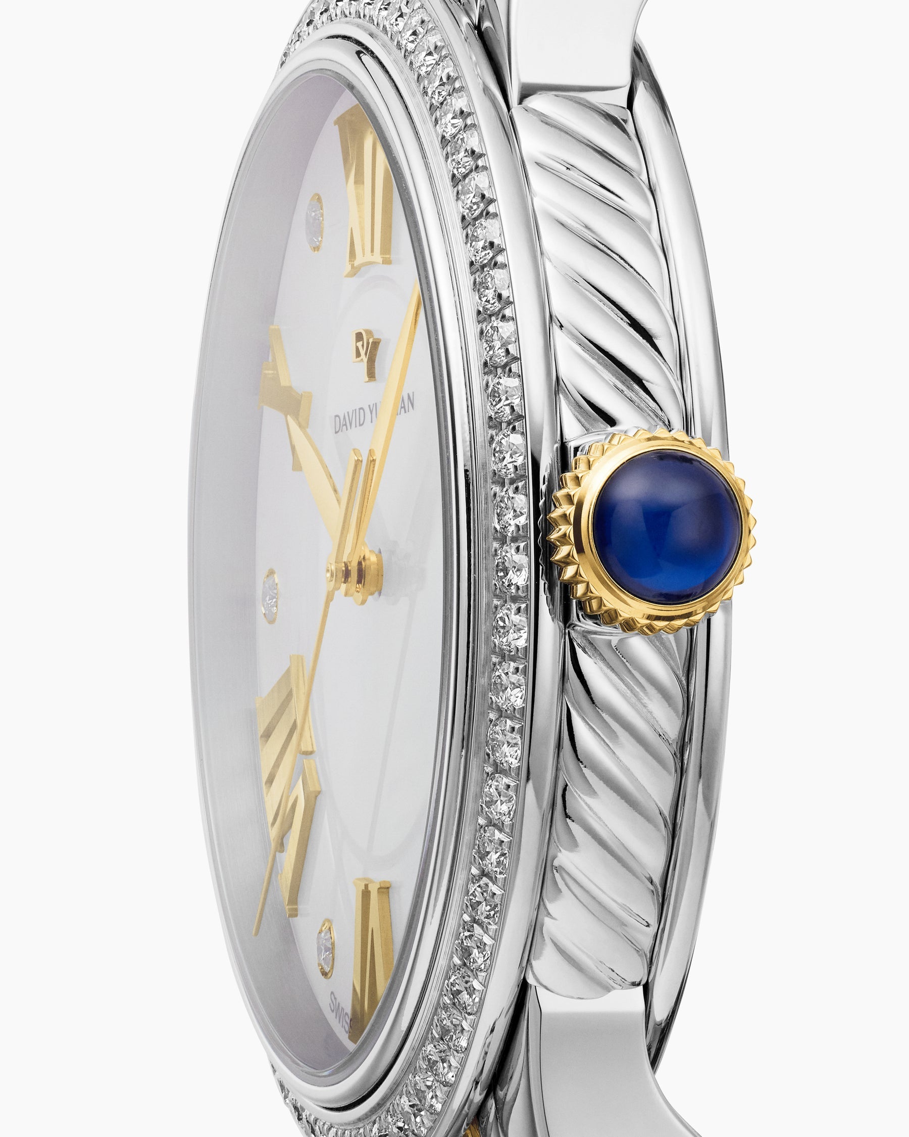 Classic Quartz Watch in Stainless Steel with 18K Yellow Gold and Diamond Bezel, 38mm