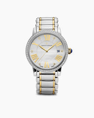 Classic Quartz Watch in Stainless Steel with 18K Yellow Gold and Diamond Bezel, 38mm