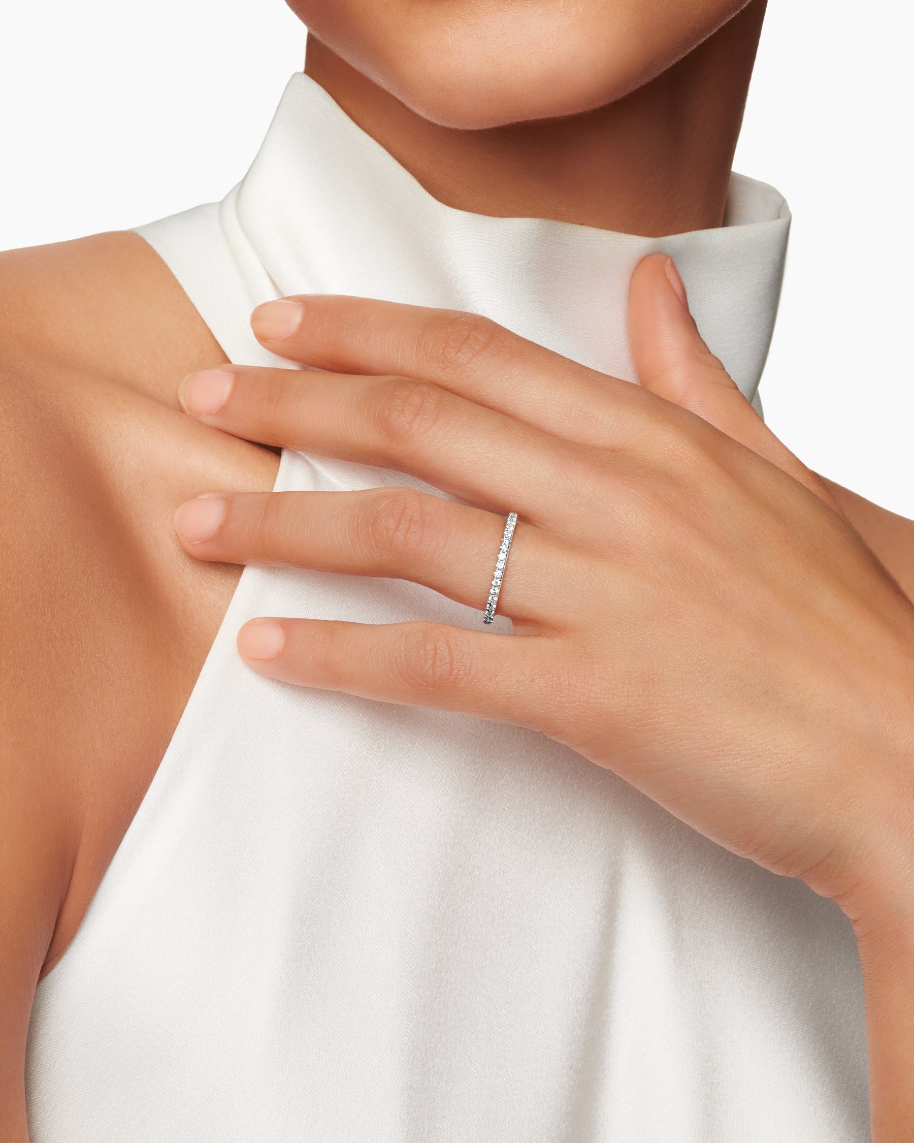 DY Eden Band Ring in Platinum with Pavé Diamonds, 1.85mm