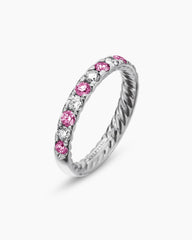 DY Eden Partway Band Ring in Platinum with Pink Sapphires and Diamonds, 2.8mm