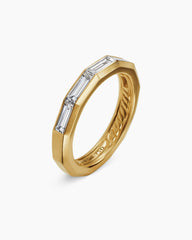 DY Delaunay Band Ring in 18K Yellow Gold with Baguette Diamonds, 3.2mm
