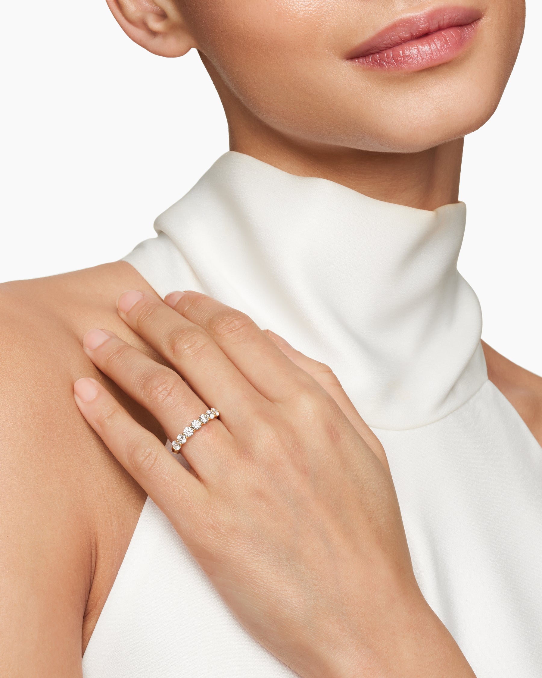 DY Eden Partway Band Ring in 18K Yellow Gold with Diamonds, 3.4mm