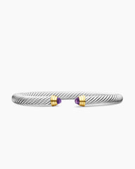 Classic Cable Bracelet in Sterling Silver with 14K Yellow Gold and Amethyst, 5mm