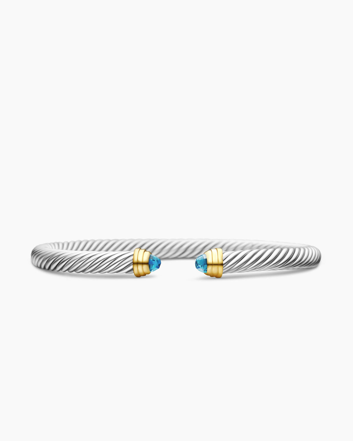 Classic Cable Bracelet in Sterling Silver with 14K Yellow Gold and Blue Topaz, 5mm