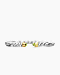 Classic Cable Bracelet in Sterling Silver with 14K Yellow Gold and Peridot, 5mm