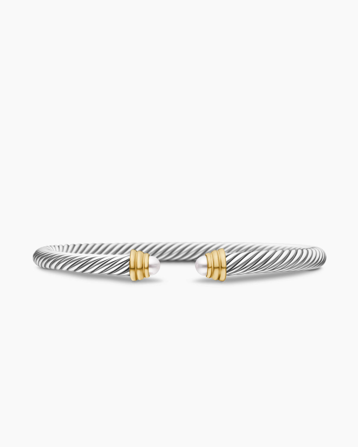 Classic Cable Bracelet in Sterling Silver with 14K Yellow Gold and Pearls, 5mm