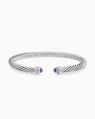 Classic Cable Bracelet in Sterling Silver with Amethyst and Diamonds, 5mm