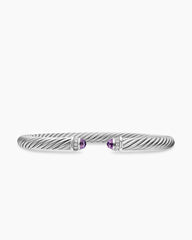 Classic Cable Bracelet in Sterling Silver with Amethyst and Diamonds, 5mm