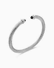 Classic Cable Bracelet in Sterling Silver with Black Onyx and Diamonds, 5mm