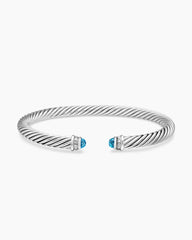 Classic Cable Bracelet in Sterling Silver with Blue Topaz and Diamonds, 5mm