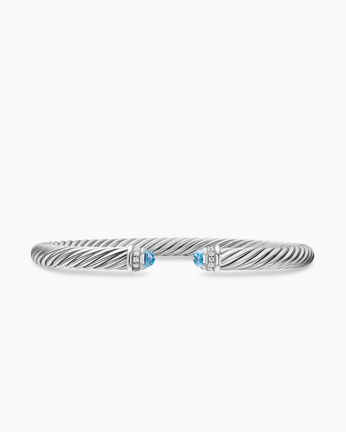 Classic Cable Bracelet in Sterling Silver with Blue Topaz and Diamonds, 5mm