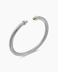 Classic Cable Bracelet in Sterling Silver with Peridot and Diamonds, 5mm