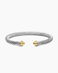 Classic Cable Bracelet in Sterling Silver with 14K Yellow Gold Domes, 5mm