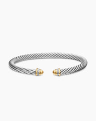 Classic Cable Bracelet in Sterling Silver with 18K Yellow Gold, Gold Domes and Diamonds, 5mm