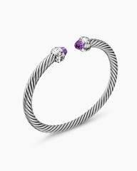Classic Cable Bracelet in Sterling Silver with Amethyst and Diamonds, 5mm