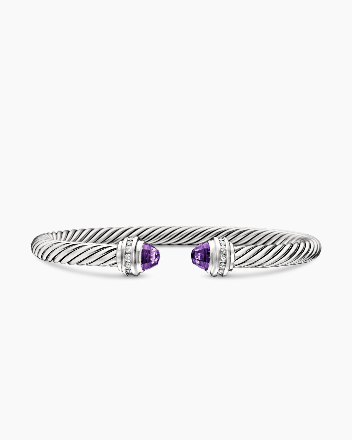 Classic Cable Bracelet in Sterling Silver with Amethyst and Diamonds, 5mm