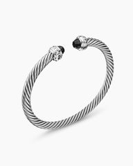 Classic Cable Bracelet in Sterling Silver with Black Onyx and Diamonds, 5mm