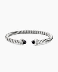 Classic Cable Bracelet in Sterling Silver with Black Onyx and Diamonds, 5mm