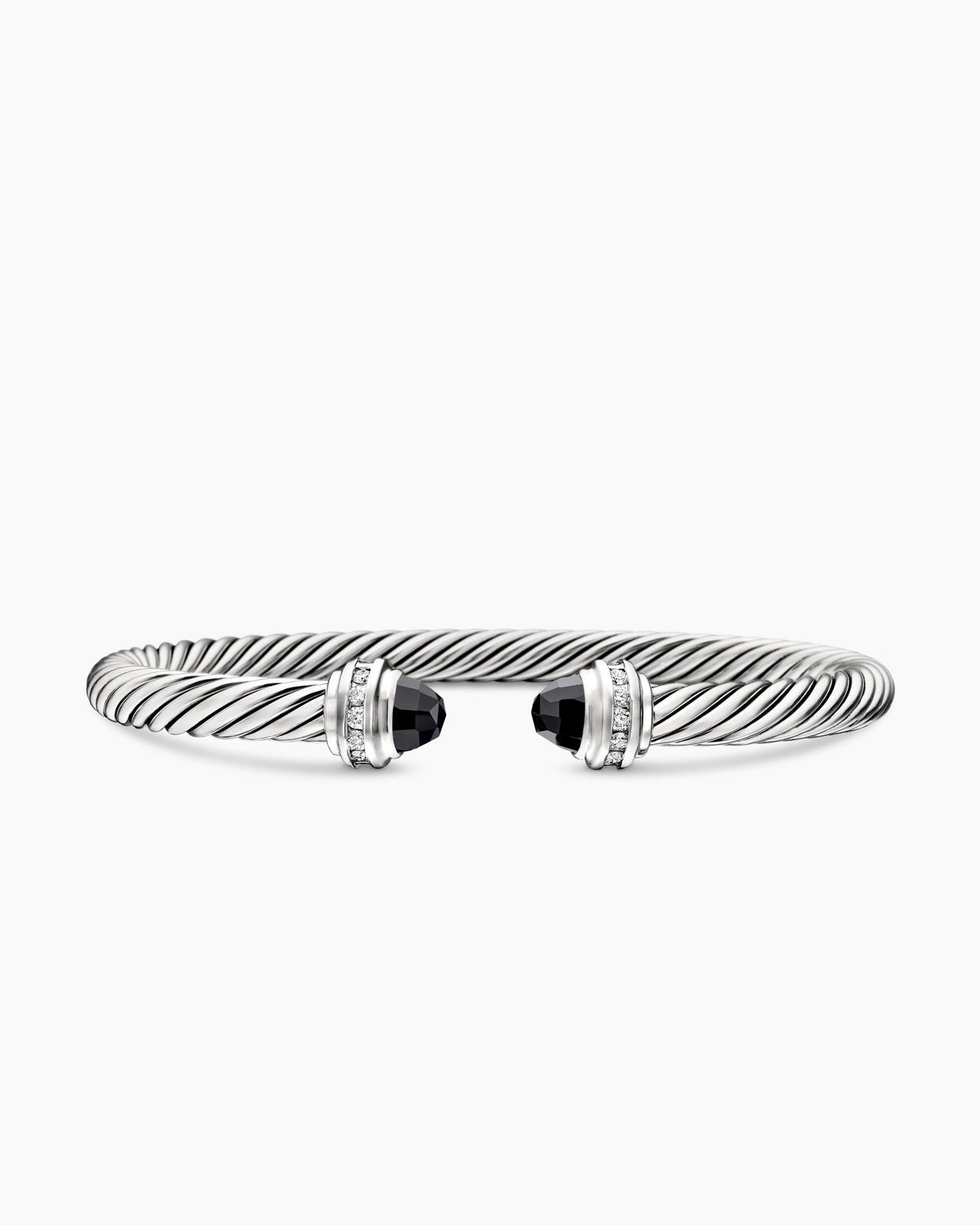 Classic Cable Bracelet in Sterling Silver with Black Onyx and Diamonds, 5mm