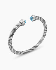 Classic Cable Bracelet in Sterling Silver with Blue Topaz and Diamonds, 5mm