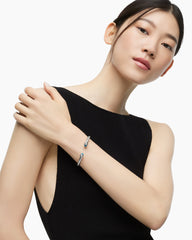 Classic Cable Bracelet in Sterling Silver with Blue Topaz and Diamonds, 5mm