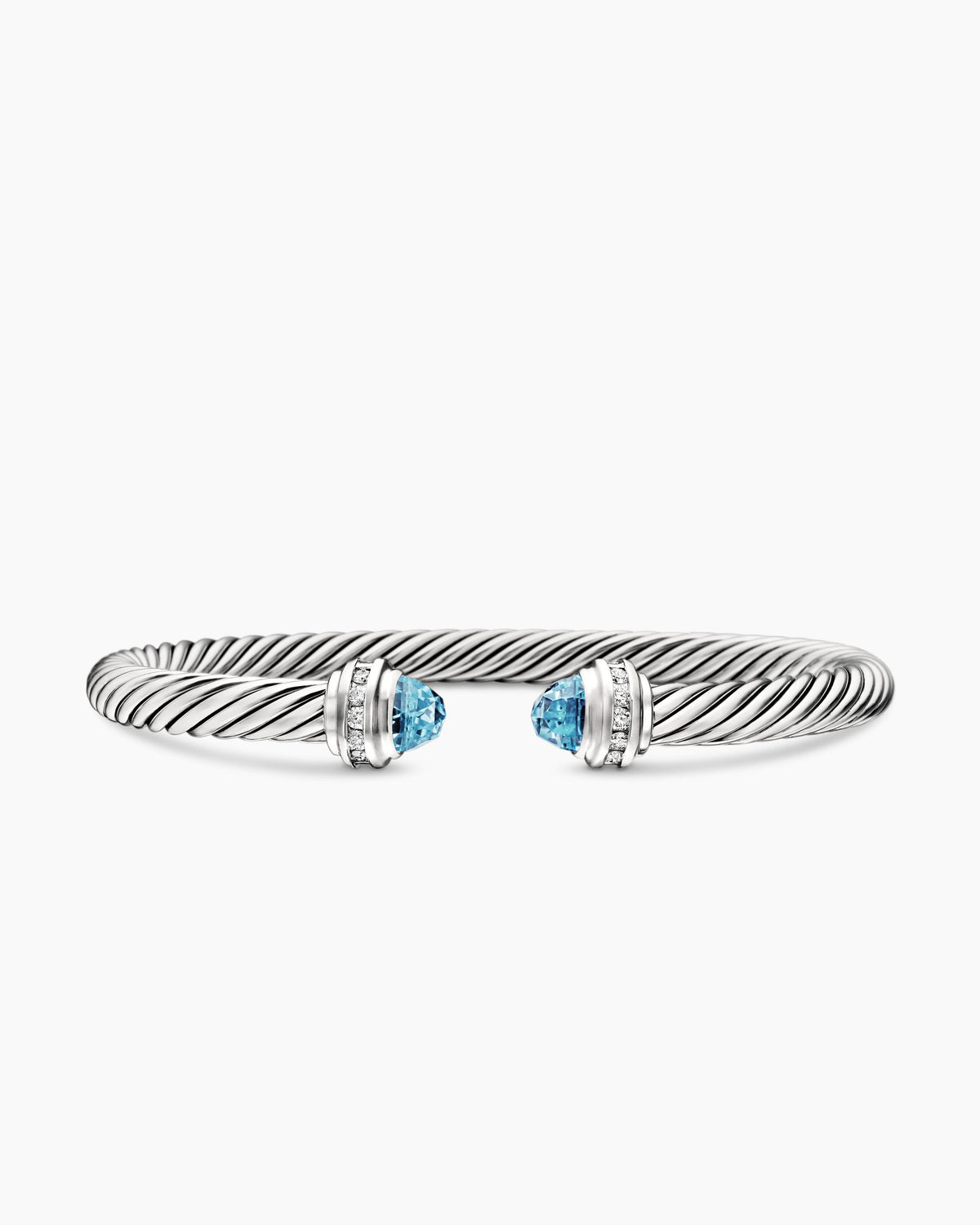 Classic Cable Bracelet in Sterling Silver with Blue Topaz and Diamonds, 5mm