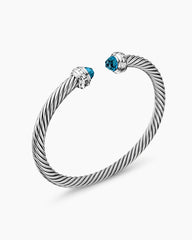 Classic Cable Bracelet in Sterling Silver with Hampton Blue Topaz and Diamonds, 5mm