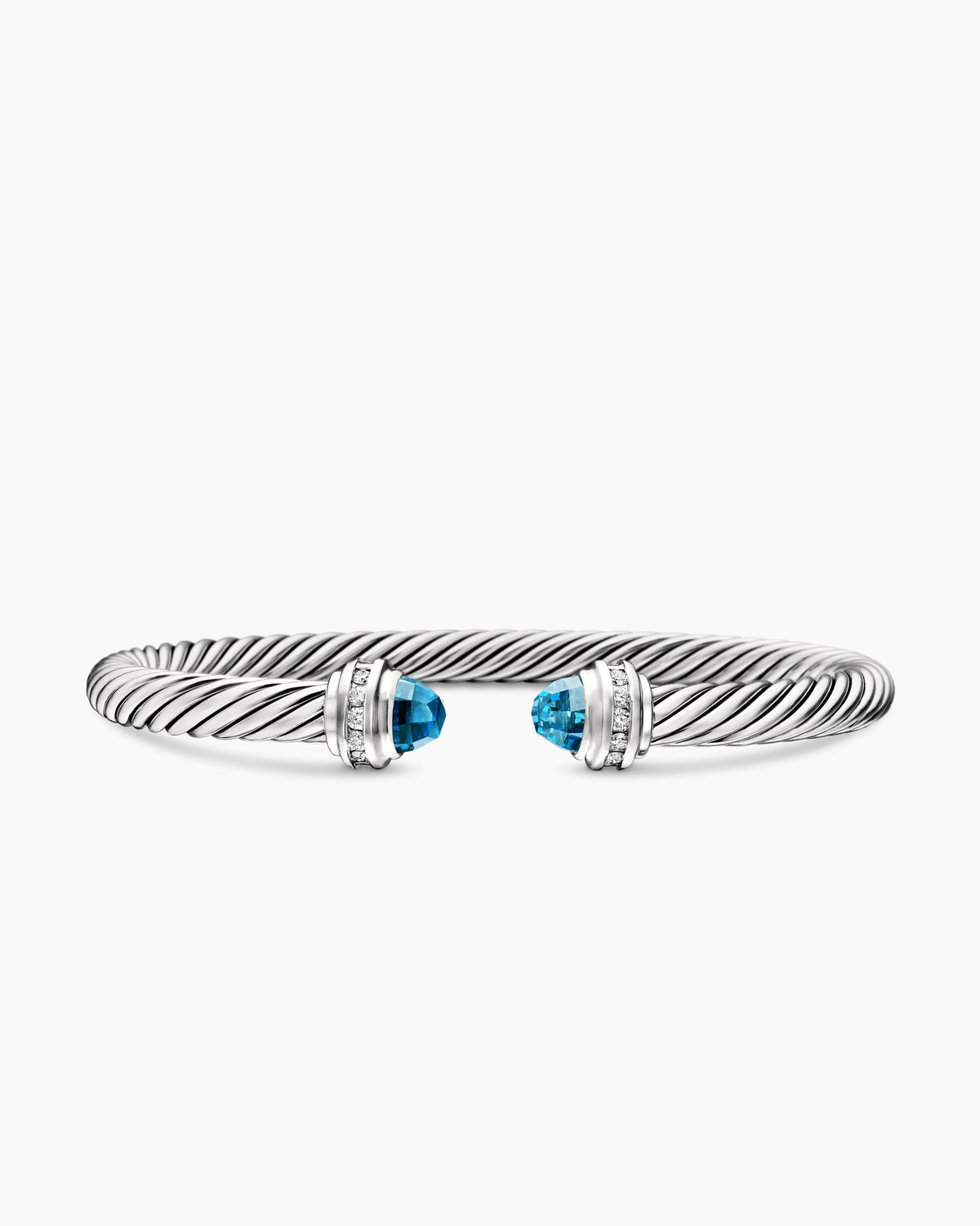 Classic Cable Bracelet in Sterling Silver with Hampton Blue Topaz and Diamonds, 5mm