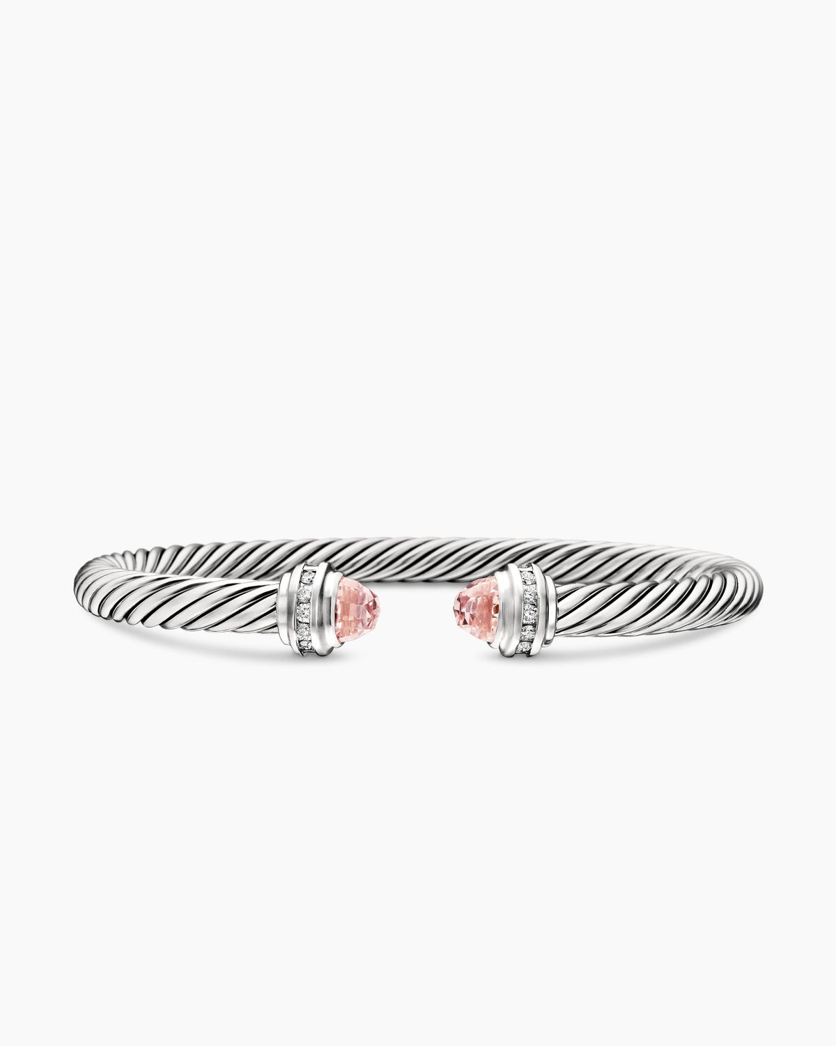 Classic Cable Bracelet in Sterling Silver with Morganite and Diamonds, 5mm