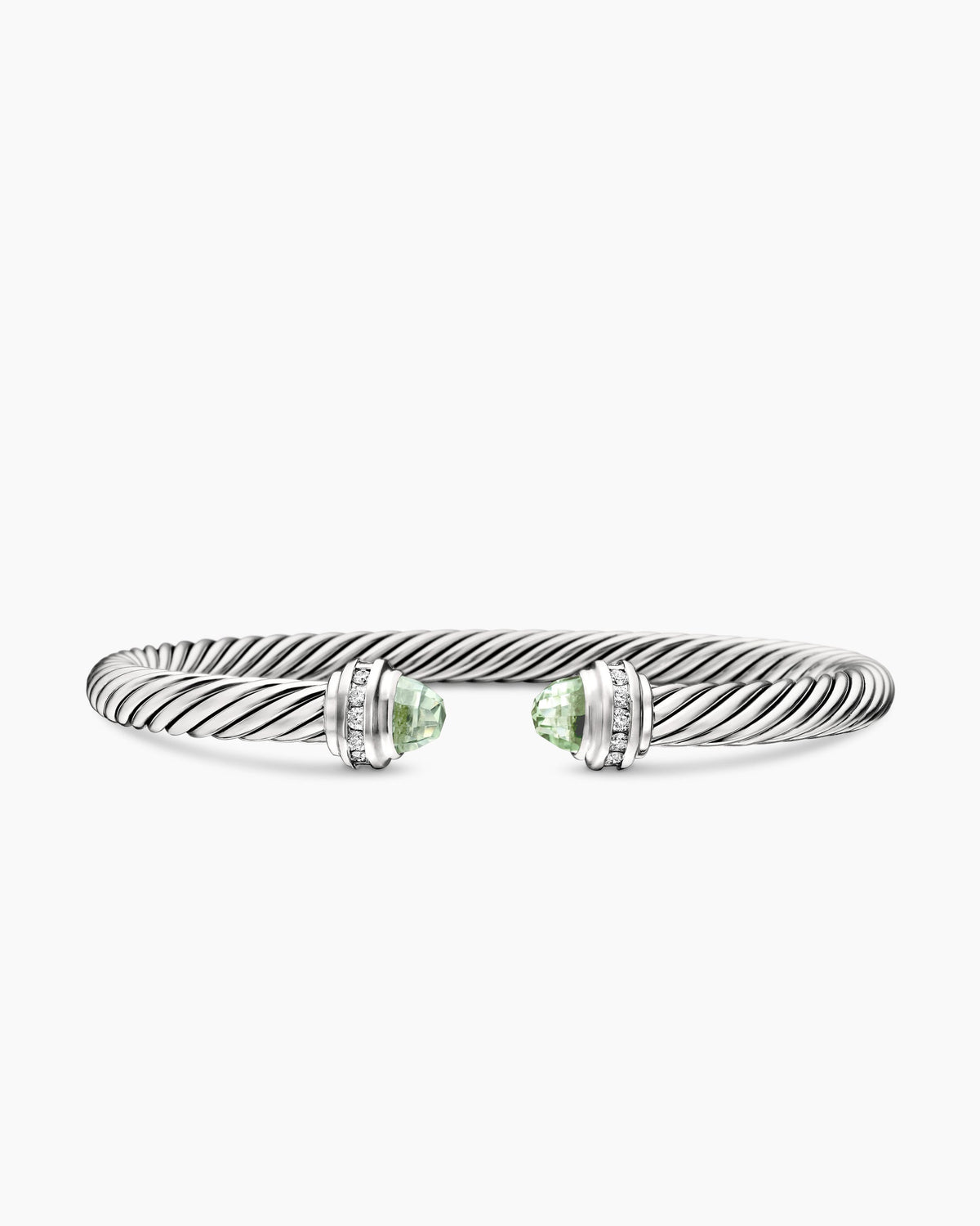 Classic Cable Bracelet in Sterling Silver with Prasiolite and Diamonds, 5mm