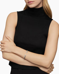 Classic Cable Bracelet in Sterling Silver with Pearls and Diamonds, 5mm