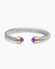 Classic Cable Bracelet in Sterling Silver with 14K Yellow Gold and Amethyst, 7mm